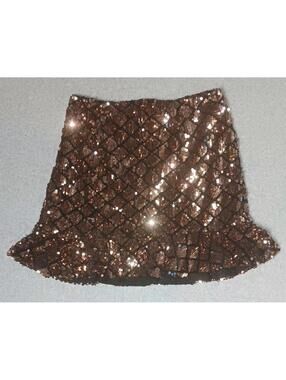 Forever 21 Sequin Mermaid Ruffled Mini Skirt Womens Size Medium Gold Diamond...
